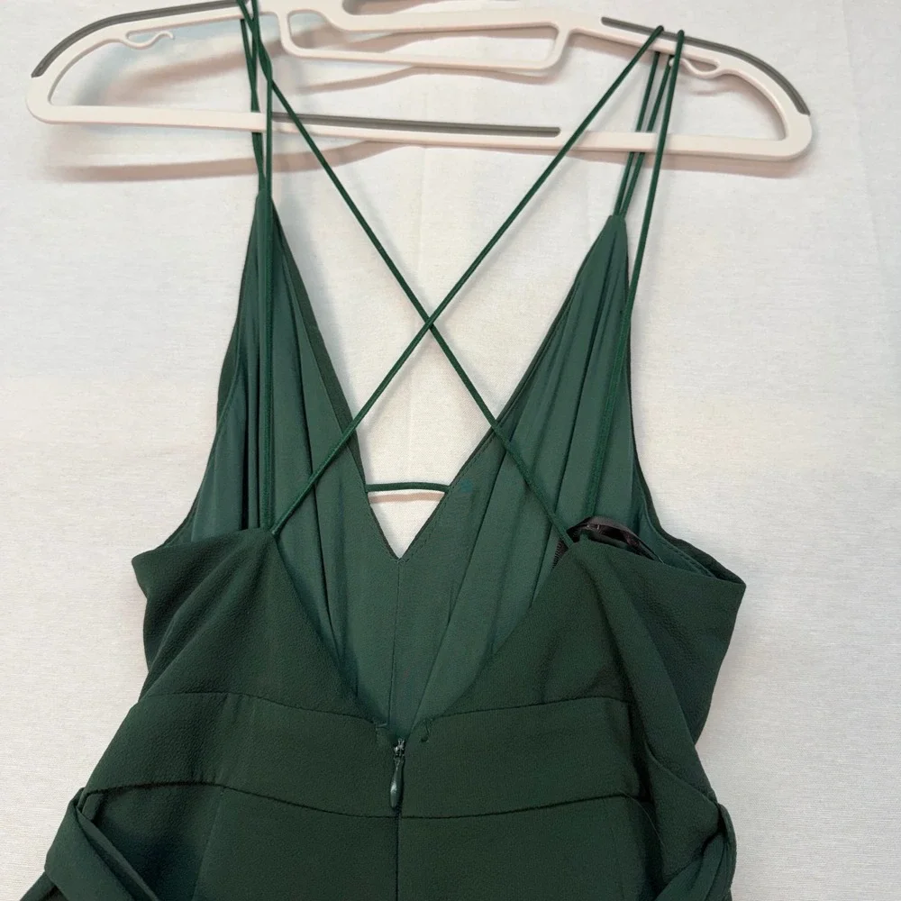 Lulus Forest Green Wide Leg Slit Jumpsuit XS V-Neck Strappy Back Formal Evening